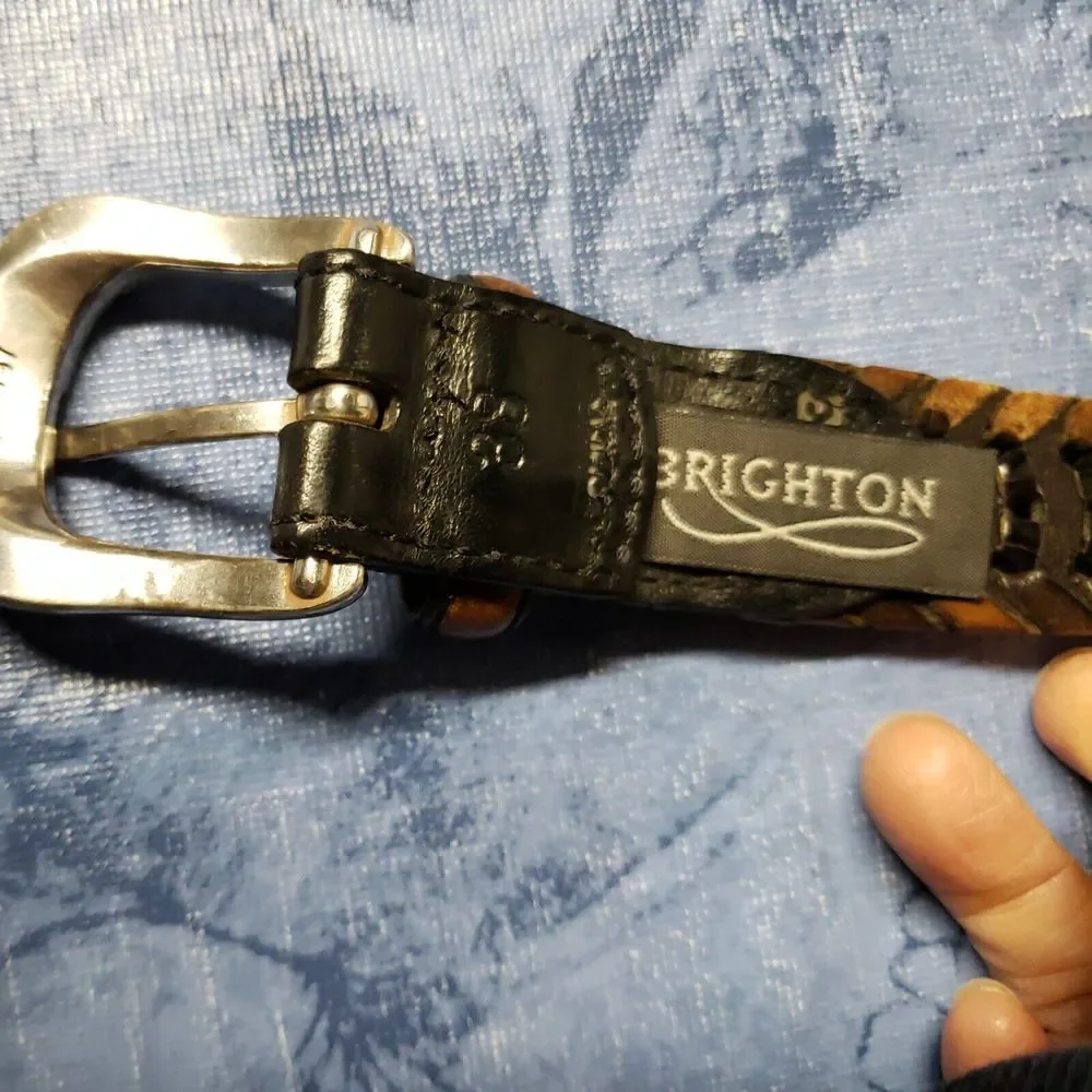 Brighton 1997 Vintage Burma‎ Laced Leather Belt #94603 Black/Brown sz 38